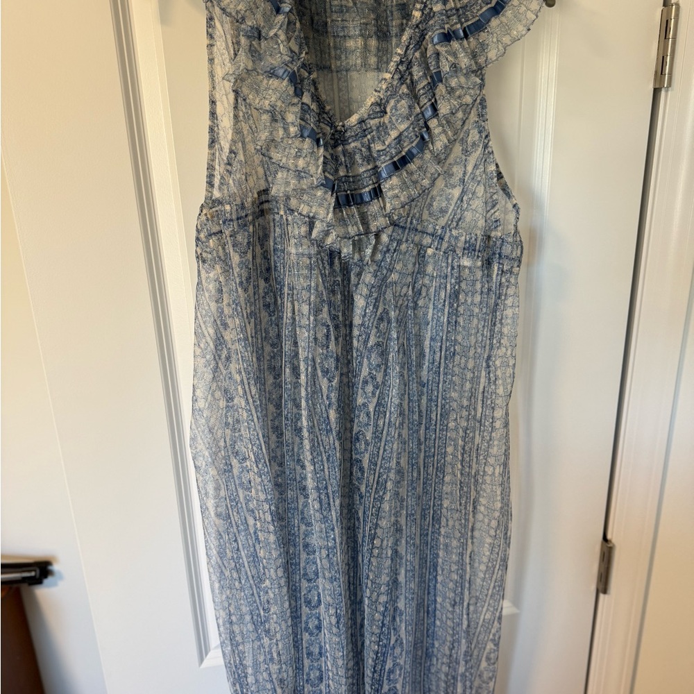 Free People Chic Blue Patterned Women's layering dress